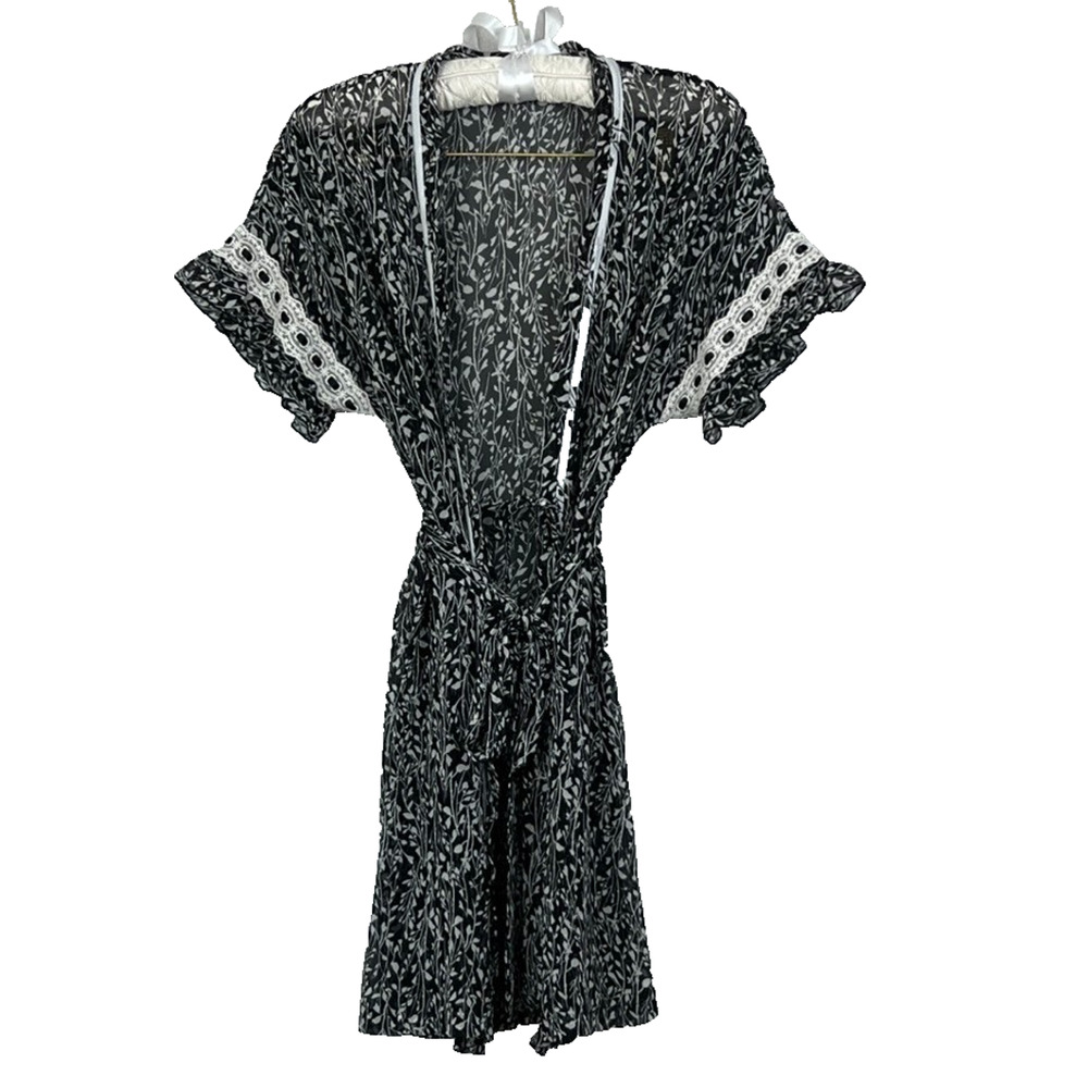 Linea Donatella Robe Women's Short Sleeve Sheer Lace Trim Chiffon Belted Ruffle
